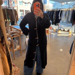 Cashmere Studio Vintage 5 Ply Cashmere Long Hooded Cardigan Charcoal Small